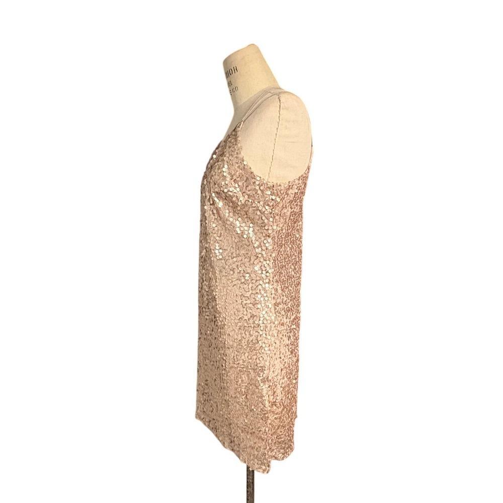 Rose Gold Sequin V-Neck T-Back Mini Shift Dress Party Going Out Womens Small - Picture 2 of 7